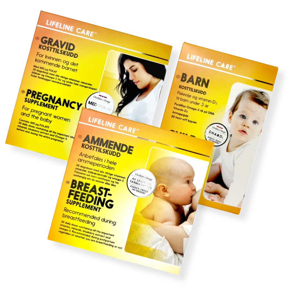 Lifeline Care sine mest populære produkter, gravid, ammende og barn.